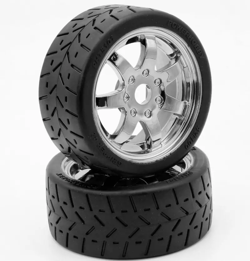Power Hobby - 1/8 Gripper 42/100 Belted Mounted Tires 17Mm Chrome Wheels 1