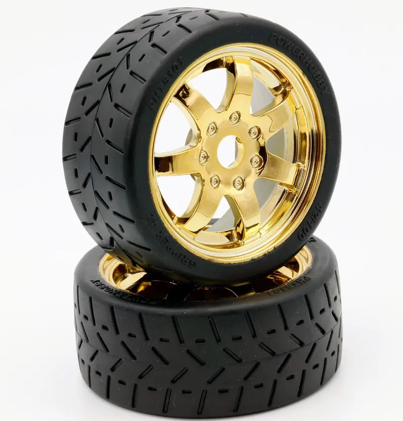 Power Hobby - 1/8 Gripper 42/100 Belted Mounted Tires 17Mm Gold Wheels 1