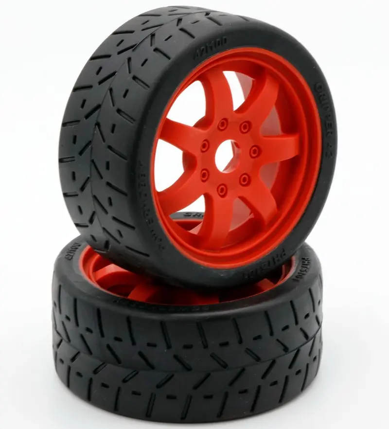 Power Hobby - 1/8 Gripper 42/100 Belted Mounted Tires 17Mm Red Wheels 1