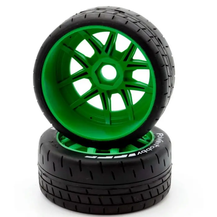 Power Hobby - 1/8 Gt Beast Belted Mounted Tires 17Mm Medium Green Wheels 2