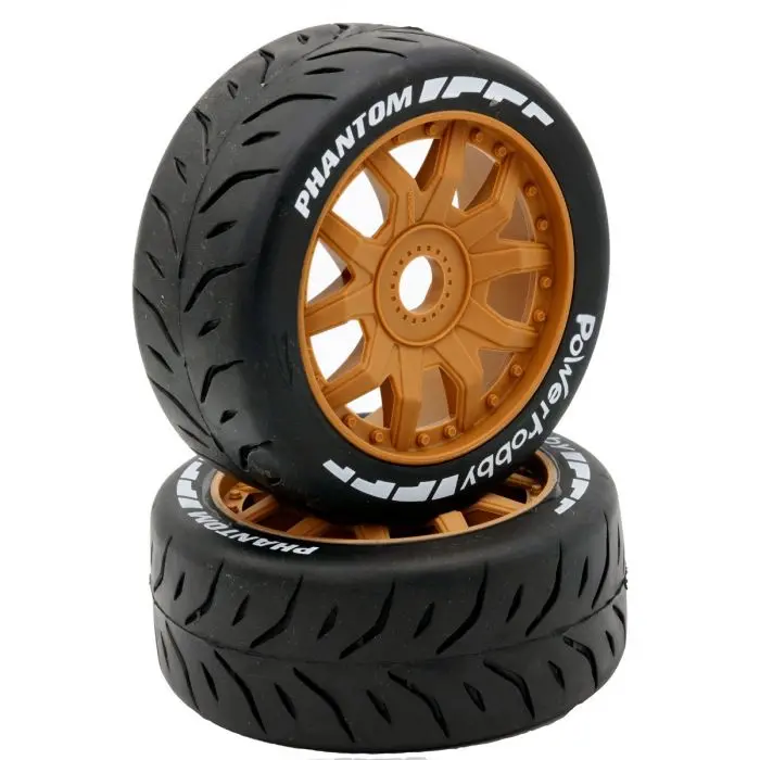 Power Hobby - 1/8 Gt Phantom Belted Mounted Tires, Medium Compound, 17Mm Brown Wheels 1