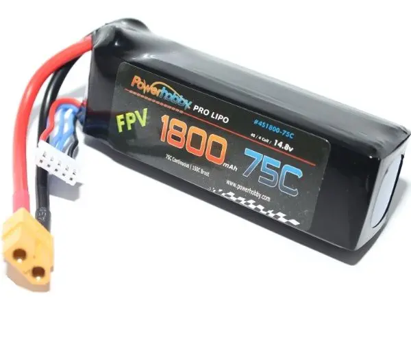 Power Hobby - 1800Mah 14.8V 4S 75C Lipo Battery With Hardwired Xt60 Connector 1