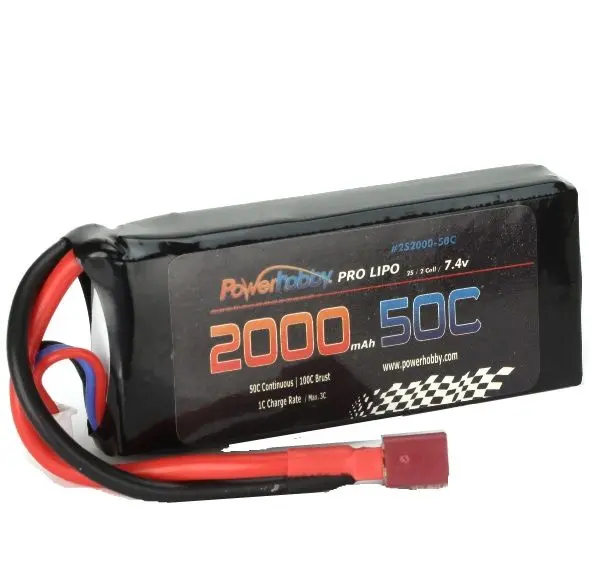 Power Hobby - 2000Mah 7.4V 50C 2S Lipo Battery W/ Hardwired T-Plug 1