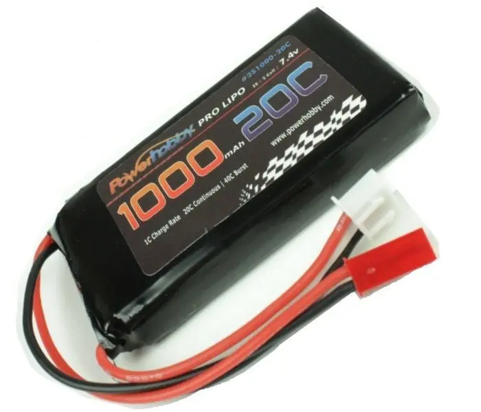 Power Hobby - 2S 7.4V 1000Mah 20C Lipo Battery W/ Jst Connector 1