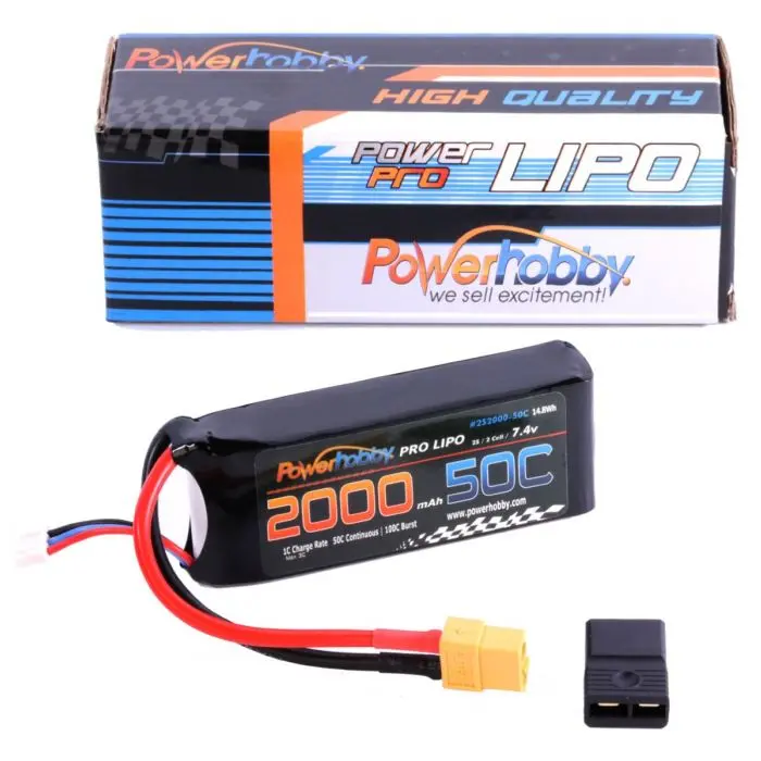 Power Hobby - 2S 7.4V 2000Mah 50C Lipo Battery W/ Xt60 Plug + Traxxas Adapter 1
