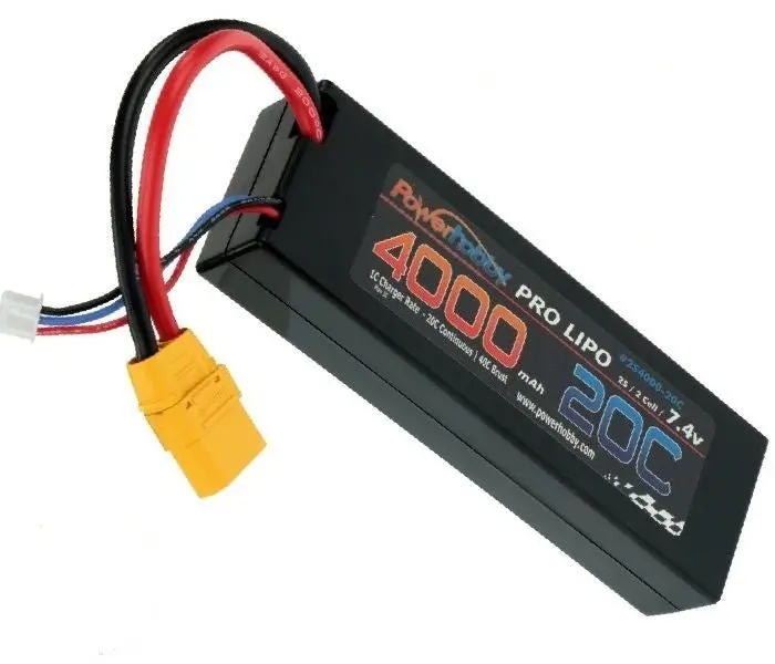 Power Hobby - 2S 7.4V 4000Mah 20C Lipo Battery Pack W/ Xt90 Plug Hard Case 1