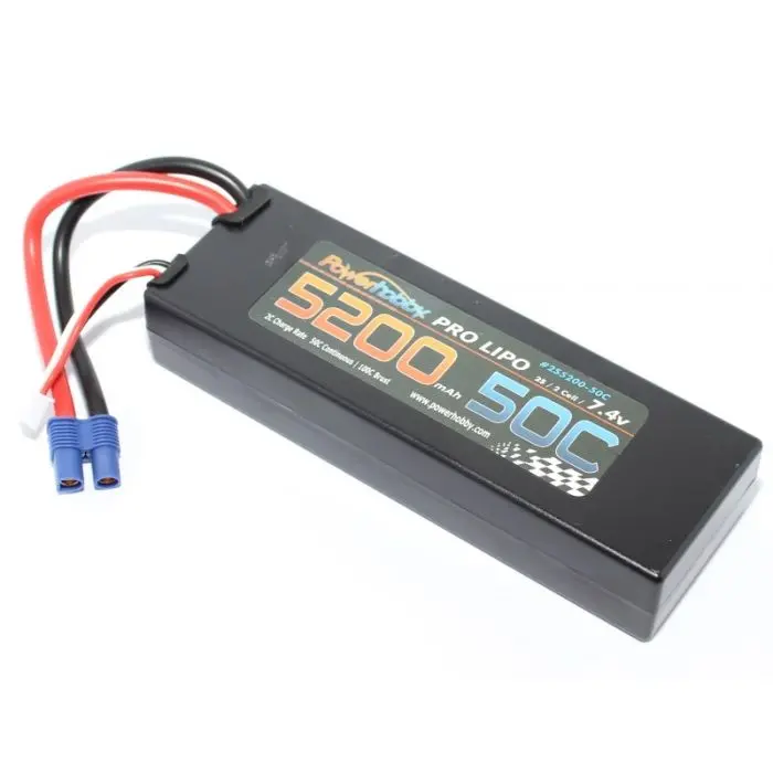 Power Hobby - 2S 7.4V 5200Mah 50C Lipo Battery Pack With Ec3 Plug, Hard Case 1