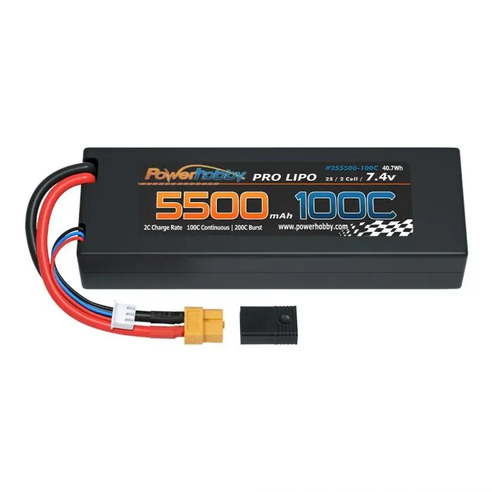 Power Hobby - 2S 7.4V 5500Mah 100C Lipo Battery W Xt60 +  Plug Adapter 1