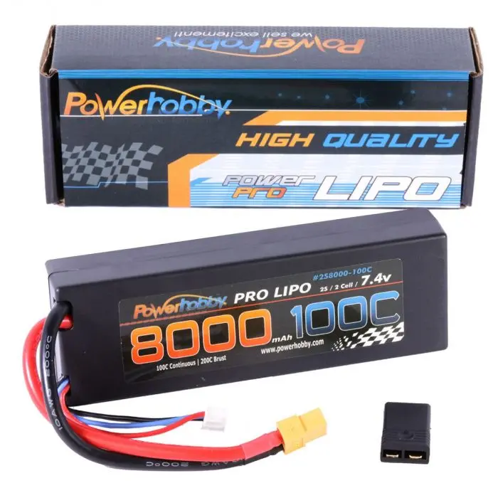 Power Hobby - 2S 7.4V 8000Mah 100C-200C Lipo Battery With Hardwired Xt60 Plug & Hc Adapter 1