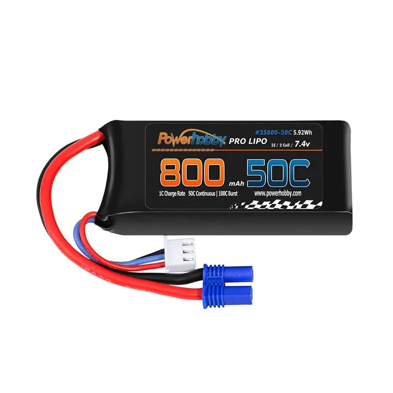 Power Hobby - 2S 7.4V 800Mah 50C Lipo Battery W/ Ec2 Plug Losi Mini-B / Mini-T 2.0 1