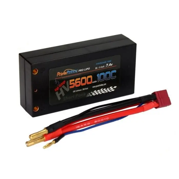 Power Hobby - 2S 7.6V 5600Mah 100C Hv Shorty Lipo Battery W/ 4Mm Bullet Connectors 1