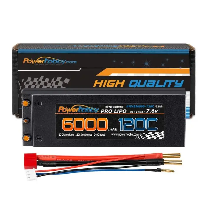 Power Hobby - 2S 7.6V 6000Mah 120C Graphene + Hv Lipo Battery Bullet Deans Plug 1