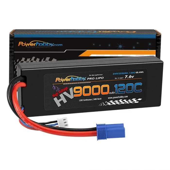 Power Hobby - 2S 7.6V Hv + Graphene 9000Mah 120C Lipo Battery With Hardwired Ec5 Connector 1