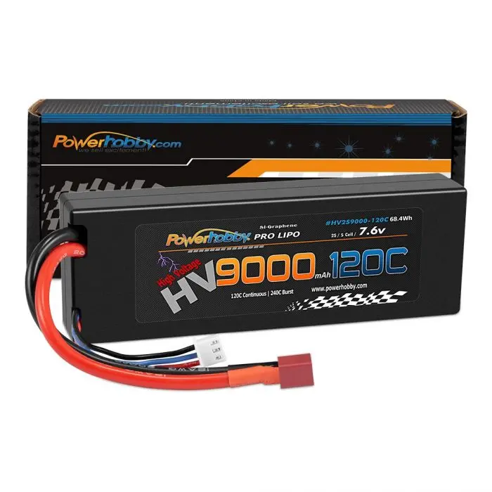 Power Hobby - 2S 7.6V Hv + Graphene 9000Mah 120C Lipo Battery With Hardwired T-Plug 1