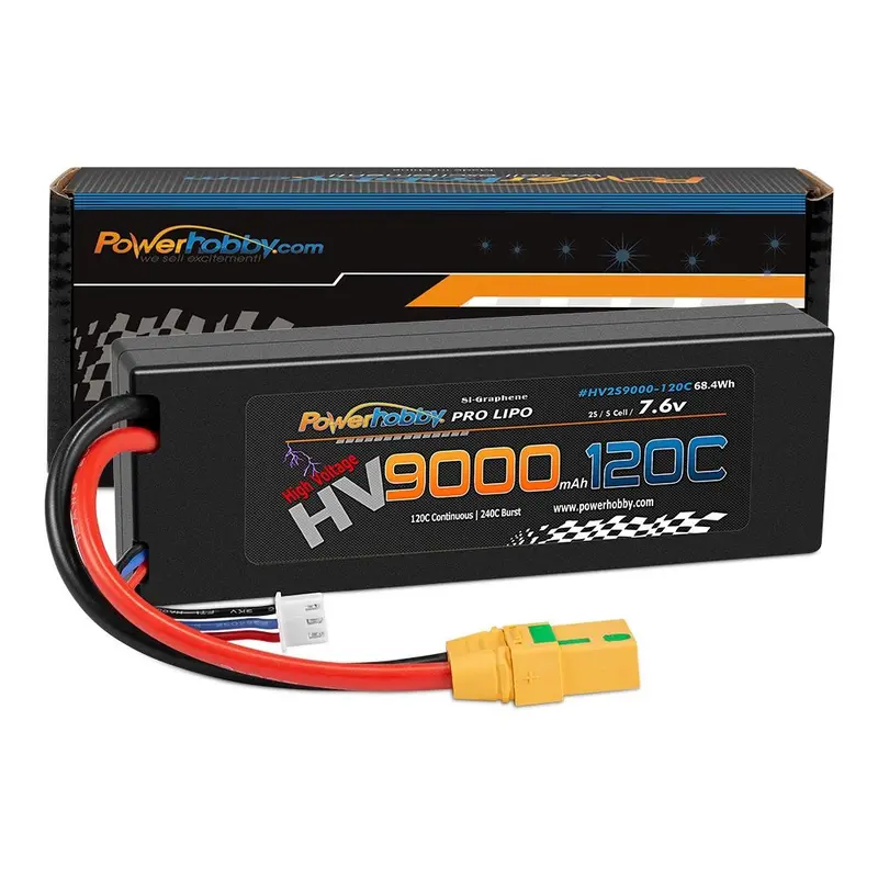 Power Hobby - 2S 7.6V Hv + Graphene 9000Mah 120C Lipo Battery With Hardwired Xt90 Connector 1