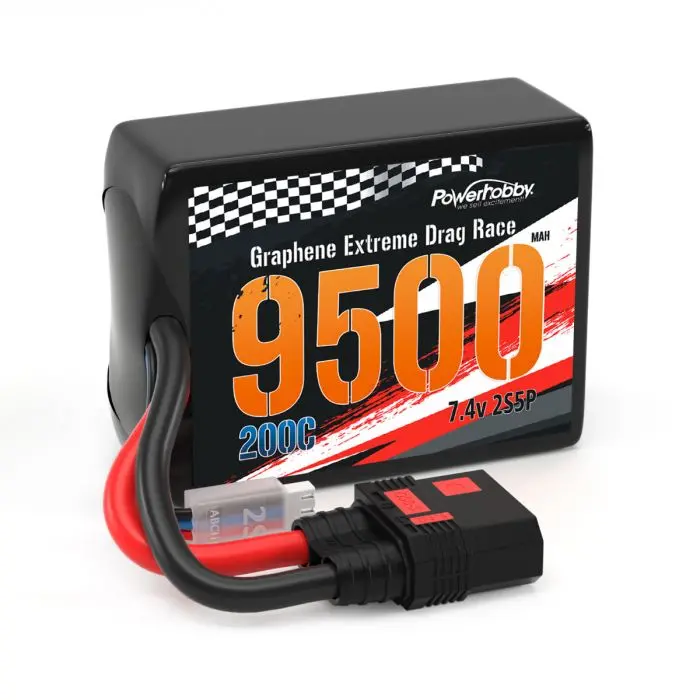 Power Hobby - 2S 9500Mah 200C Drag Lipo Battery Pack 2S5p W/8Awg Wire Qs8 Plug 1