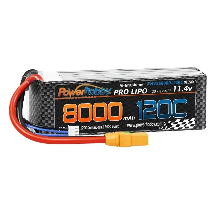 Power Hobby - 3S 11.4V 8000Mah 120C Graphene + Hv Lipo Battery W/ Xt90 Plug 1