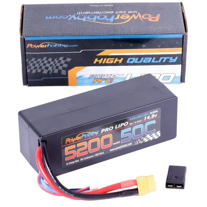 Power Hobby - 4S 14.8V 5200Mah 50C Lipo Battery With Xt60 And Traxxas Plug Hard Case Lcg 1