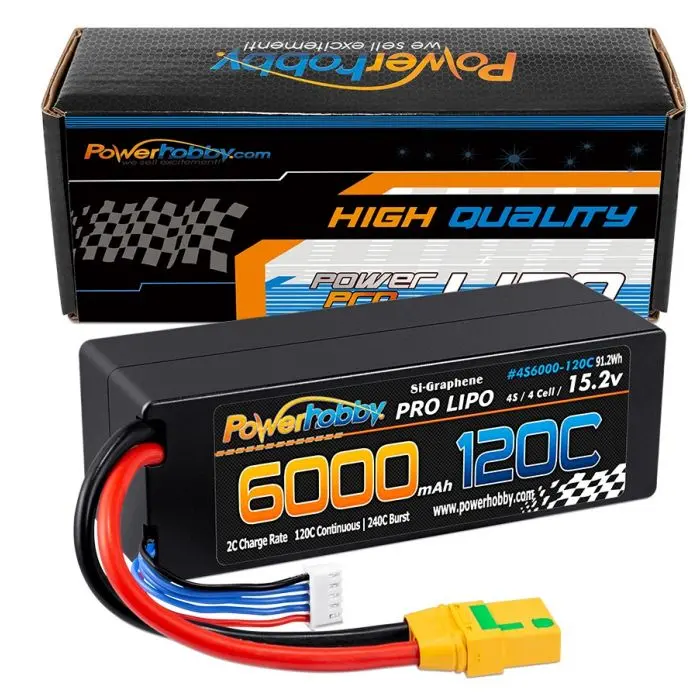 Power Hobby - 4S 15.2V 6000Mah 120C Graphene+ Hv Lipo Battery With Xt90 Plug, Hard Case 1