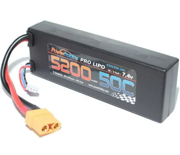 Power Hobby - 5200 Mah 7.4V 2S 50C Lipo Battery W/ Hardwired Xt90 Connector 1