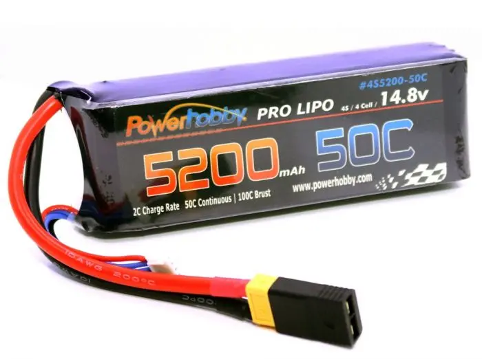 Power Hobby - 5200Mah 14.8V 4S 50C Lipo Battery With Hardwired Xt60 Connector W/Hc Adapter 1