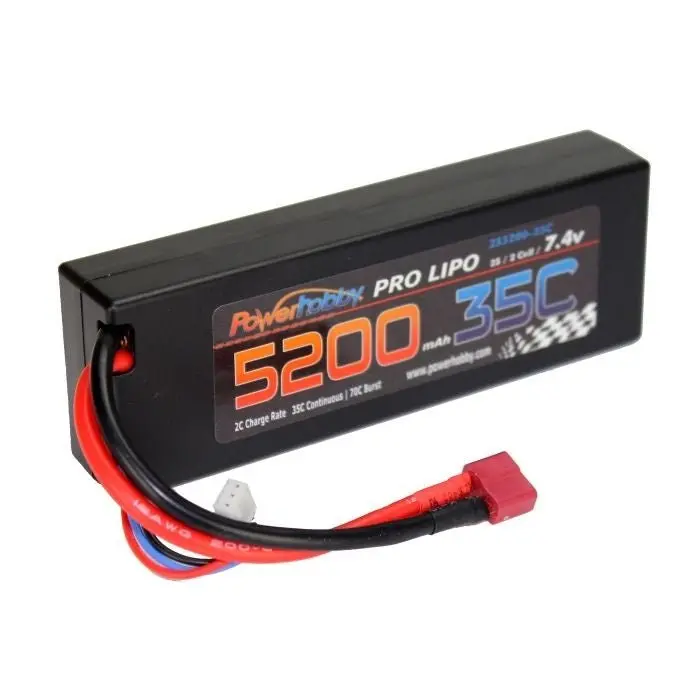 Power Hobby - 5200Mah 7.4V 2S 35C Lipo Hard Case Battery With Hardwire Deans Connector 1