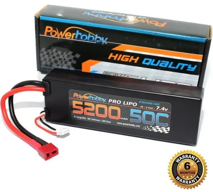 Power Hobby - 5200Mah 7.4V 2S 50C Lipo Battery With Hardwired T-Plug Connector 1