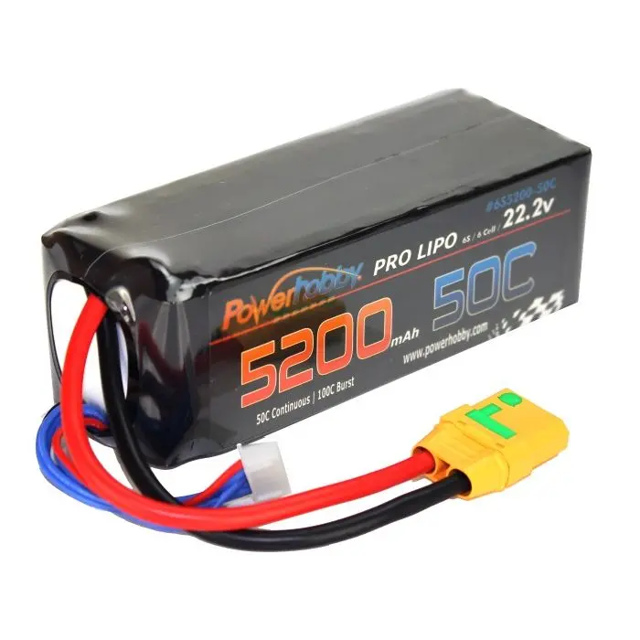 Power Hobby - 6S 22.2V 5200Mah 50C Soft Case Lipo Battery, W/ Xt90 Plug 1