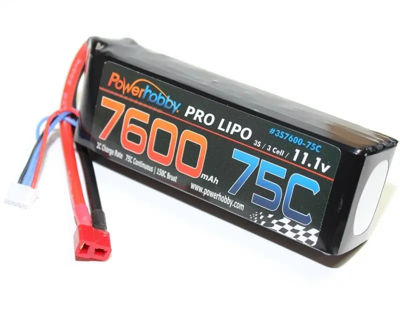 Power Hobby - 7600Mah 11.1V 3S 75C Lipo Battery With Hardwired T-Plug Connector 1