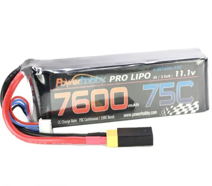 Power Hobby - 7600Mah 11.1V 3S 75C Lipo Battery With Hardwired Xt60 Connector W/Hc Adapter 1