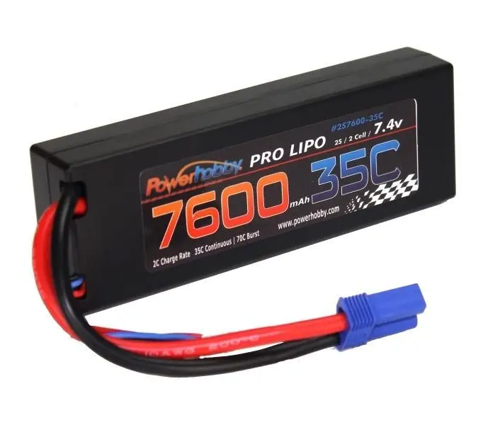 Power Hobby - 7600Mah 7.4V 2S 35C Lipo Battery With Hardwired Ec5 Connector 1