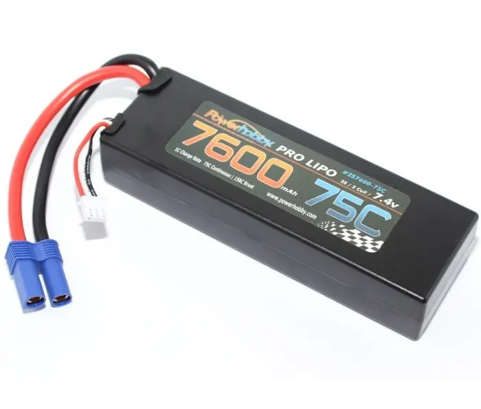 Power Hobby - 7600Mah 7.4V 2S 75C Lipo Battery With Hardwired Ec5 Connector 1