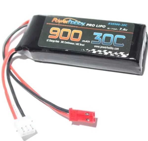 Power Hobby - 900Mah 7.4V 2S 30C Lipo Battery With Hardwired Jst Connector 1