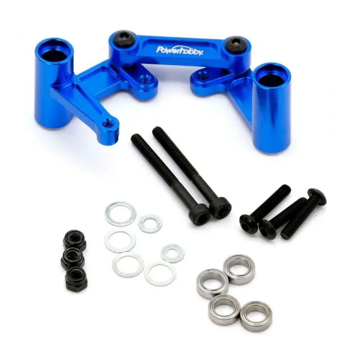 Power Hobby - Aluminum Steering Bellcrank And Draglink, Blue, Fits Traxxas Slash, Rustler, Bandit 1