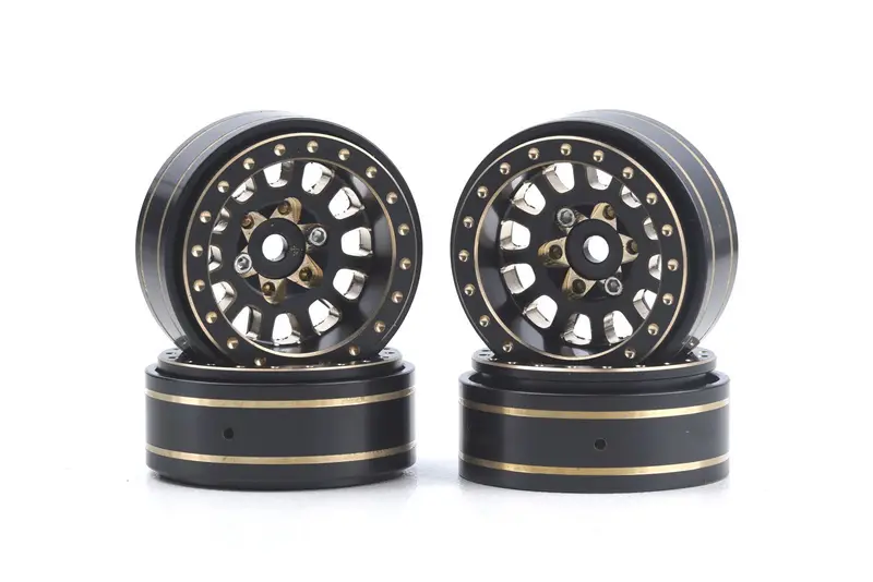 Power Hobby - Axial Scx24 1.0" Black / Gold Brass Beadlock Crawler Wheels 1/24 1