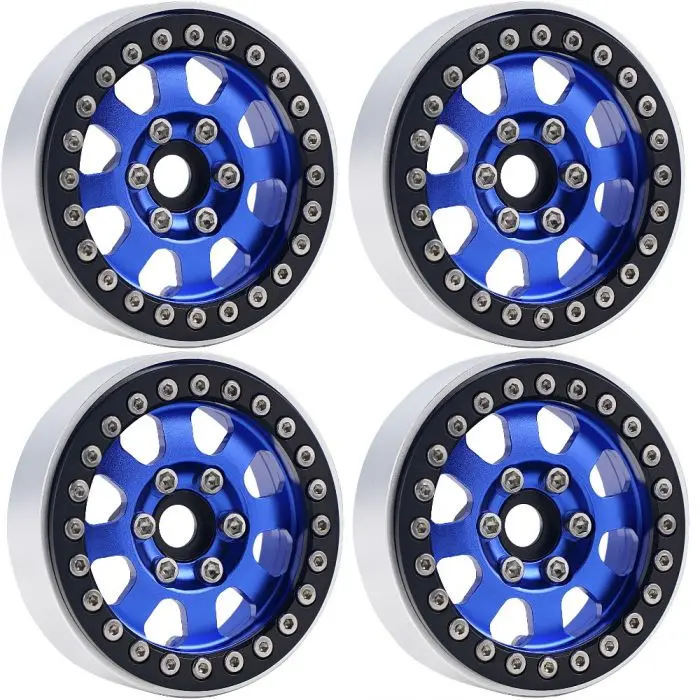 Power Hobby - B1 Aluminum 1.9 Beadlock Wheels 9Mm Hubs, Blue, For 1/10 Rock Crawler, 4Pcs 1