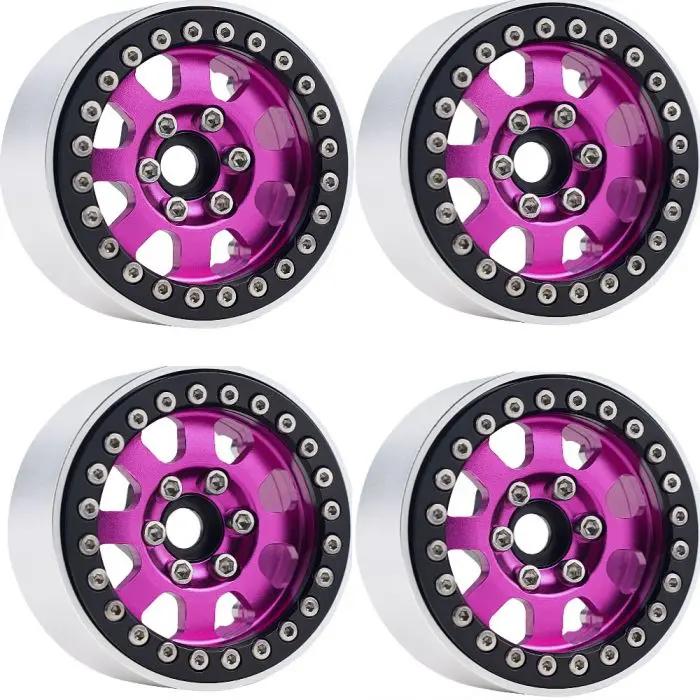 Power Hobby - B1 Aluminum 1.9 Beadlock Wheels 9Mm Hubs, Pink, For 1/10 Rock Crawler, 4Pcs 1