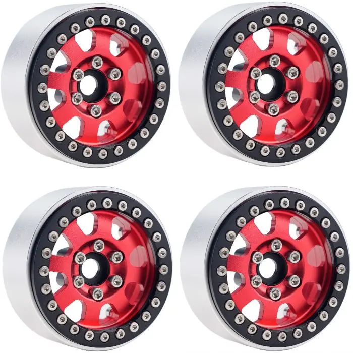 Power Hobby - B1 Aluminum 1.9 Beadlock Wheels 9Mm Hubs, Red, For 1/10 Rock Crawler, 4Pcs 1