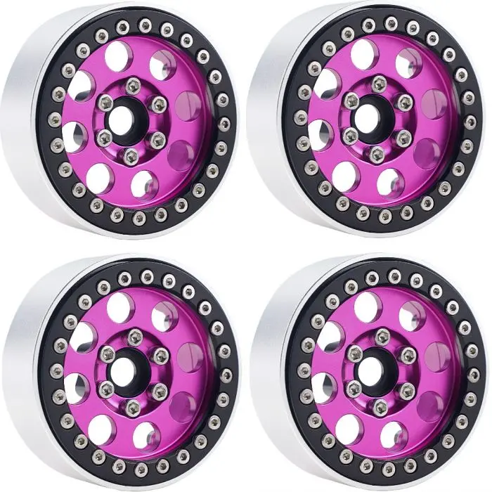 Power Hobby - B2 Aluminum 1.9 Beadlock Wheels 9Mm Hubs, Pink, For 1/10 Rock Crawler, 4Pcs 1
