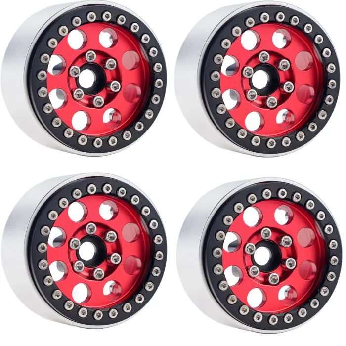 Power Hobby - B2 Aluminum 1.9 Beadlock Wheels 9Mm Hubs, Red, For 1/10 Rock Crawler, 4Pcs 1