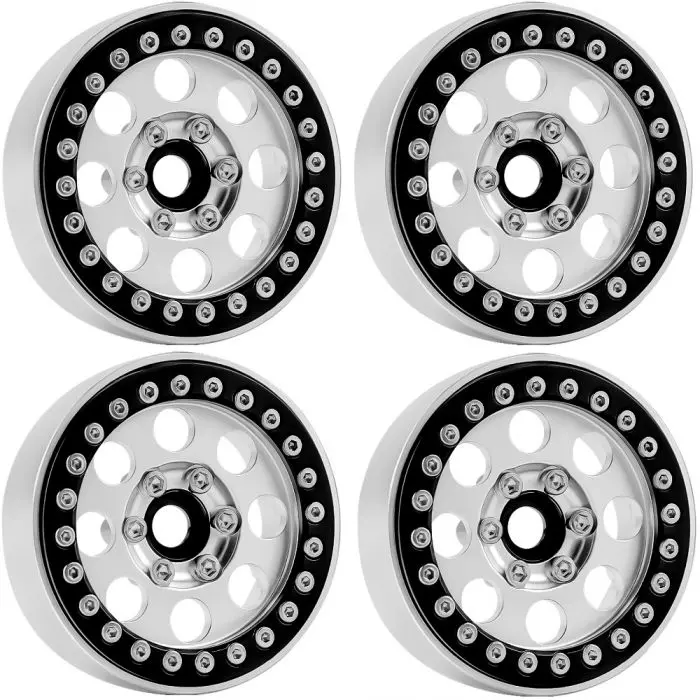 Power Hobby - B2 Aluminum 1.9 Beadlock Wheels 9Mm Hubs, Silver, For 1/10 Rock Crawler, 4Pcs 1