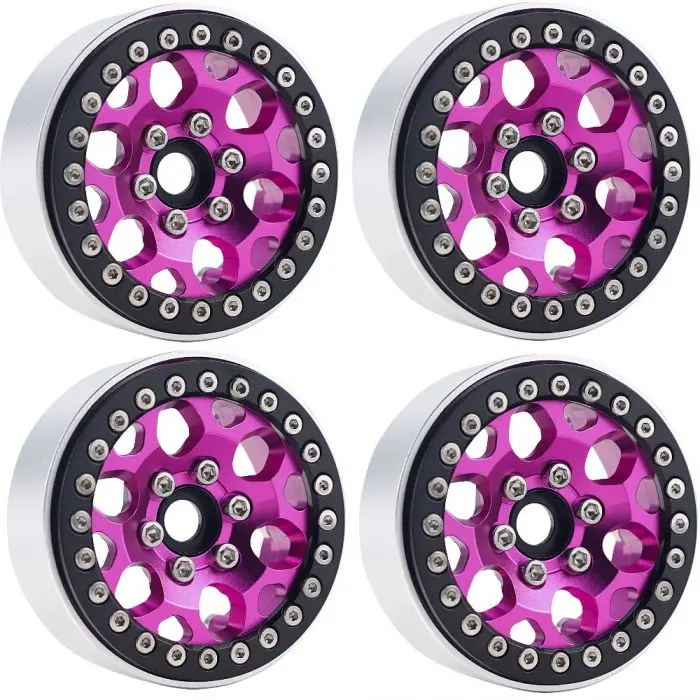 Power Hobby - B3 Aluminum 1.9 Beadlock Wheels 9Mm Hubs, Pink, For 1/10 Rock Crawler, 4Pcs 1