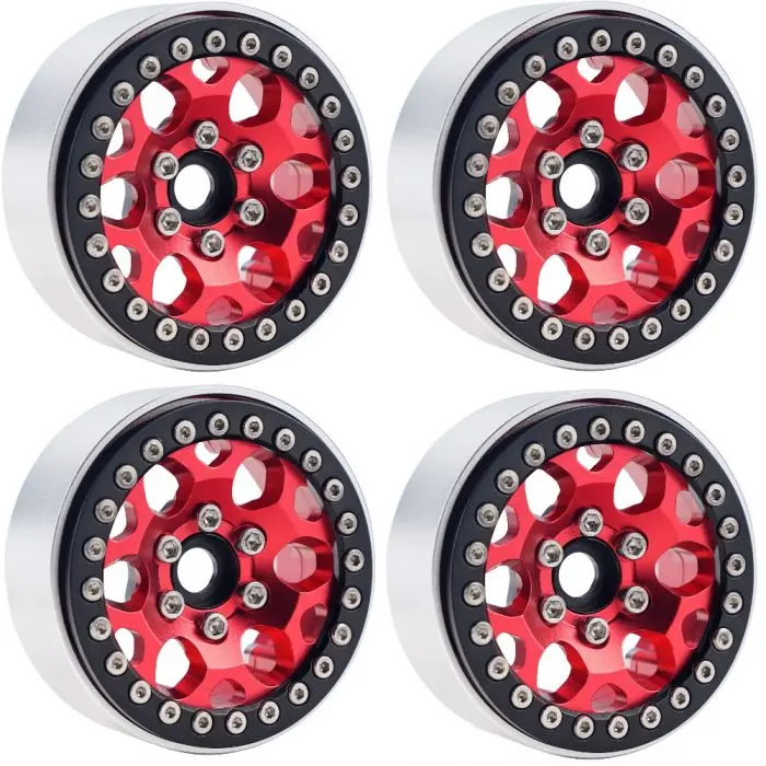 Power Hobby - B3 Aluminum 1.9 Beadlock Wheels 9Mm Hubs, Red, 1/10 Rock Crawler, 4Pcs 1