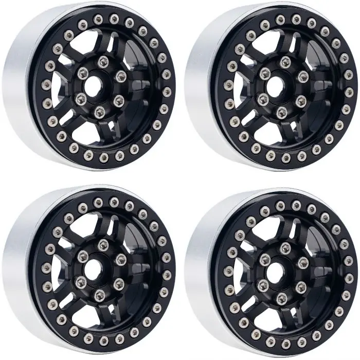 Power Hobby - B4 Aluminum 1.9 Beadlock Wheels 9Mm Hubs, Black, For 1/10 Rock Crawler, 4Pcs 1