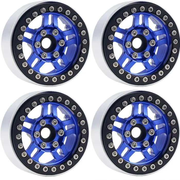 Power Hobby - B4 Aluminum 1.9 Beadlock Wheels 9Mm Hubs, Blue, For 1/10 Rock Crawler, 4Pcs 1