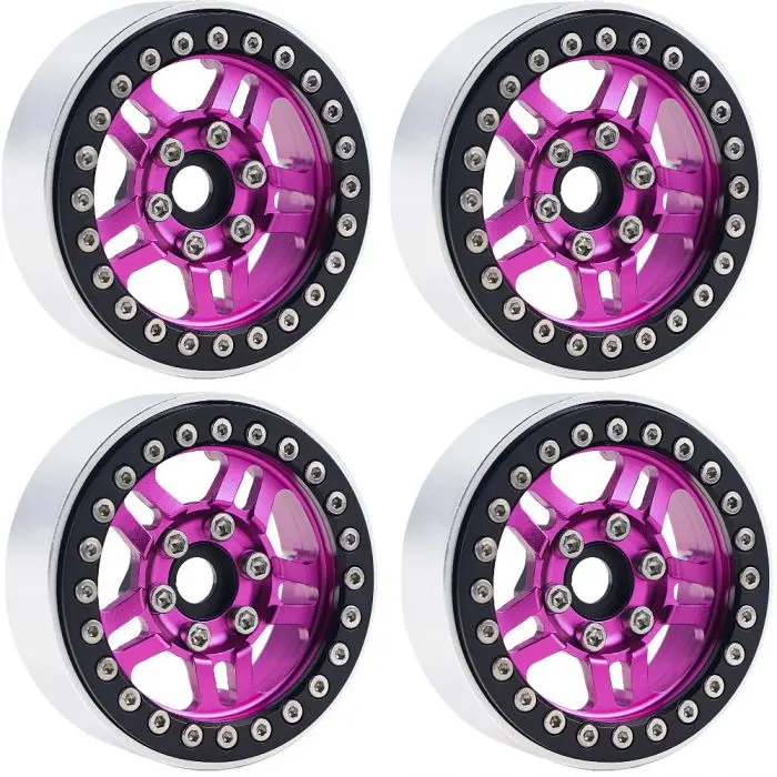 Power Hobby - B4 Aluminum 1.9 Beadlock Wheels 9Mm Hubs, Pink, For 1/10 Rock Crawler, 4Pcs 1