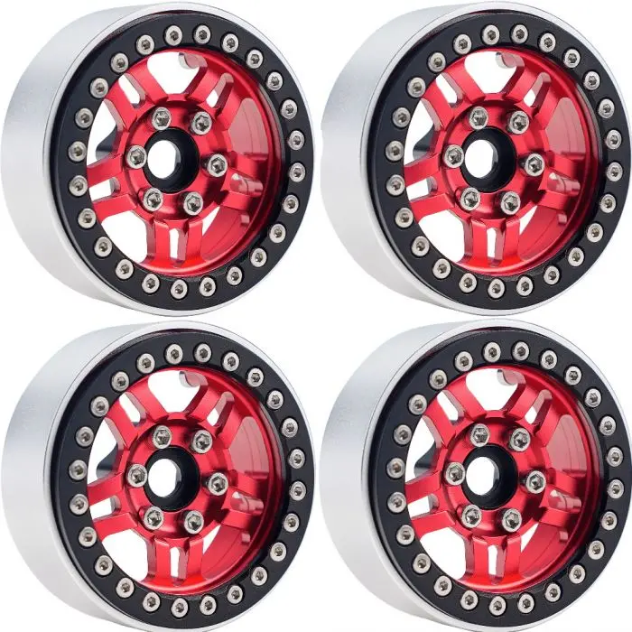Power Hobby - B4 Aluminum 1.9 Beadlock Wheels 9Mm Hubs, Red, For 1/10 Rock Crawler, 4Pcs 1