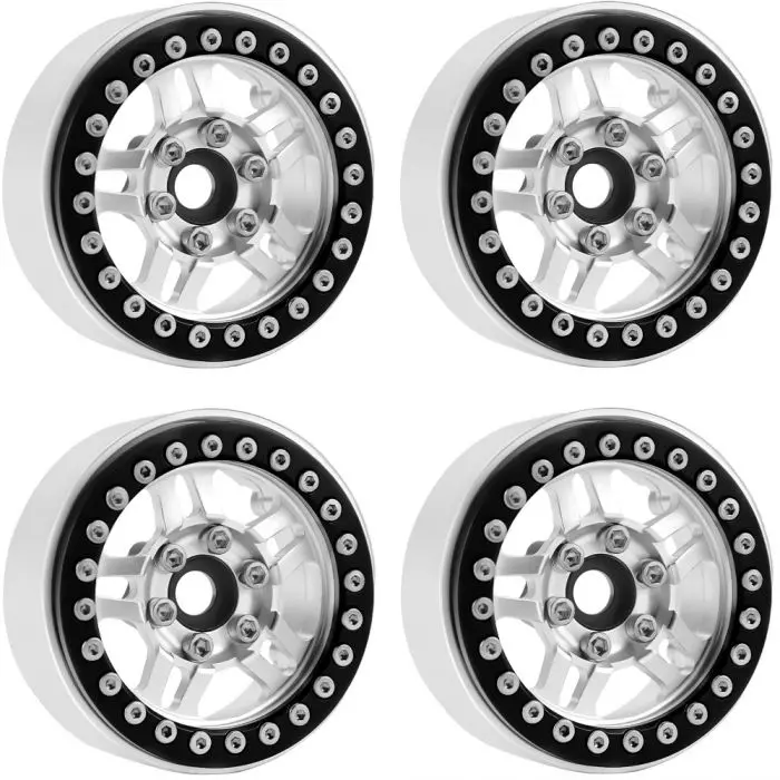 Power Hobby - B4 Aluminum 1.9 Beadlock Wheels 9Mm Hubs, Silver, For 1/10 Rock Crawler, 4Pcs 1