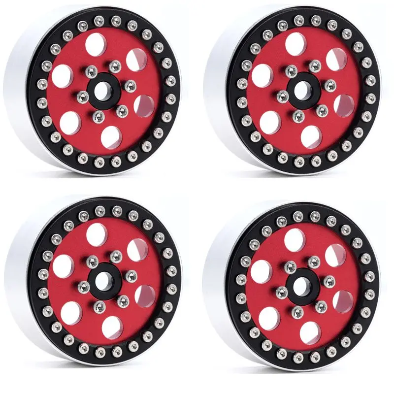 Power Hobby - B5 Aluminum 1.9 Beadlock Wheels Super Positive Offset, Red (4) 1/10 1