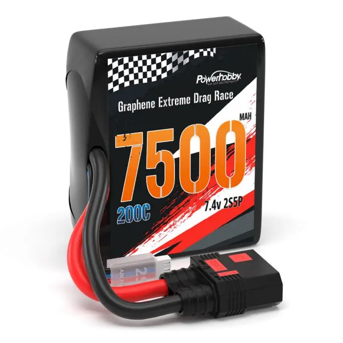 Power Hobby - Graphene 2S 7500Mah 200C Drag Lipo Battery 2S5p W/8Awg Wire Qs8 Plug 1